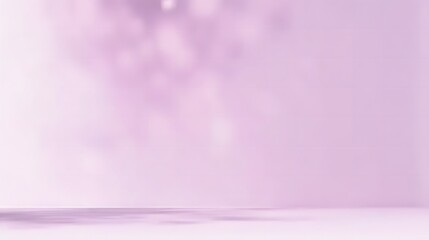 Minimalist purple pastel background with soft, blurred light pink wall and floor, featuring a misty bokeh effect in the air and ample copy space. Ideal for product presentation, advertising