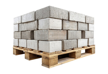 Obraz premium Grey Concrete Cinder Blocks on Wooden Pallet Stack isolated on transparent background