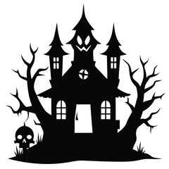 halloween, house, castle, night, moon, bat