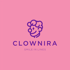 Line Art Clown Logo – Playful clown in minimalist line style for fun and entertainment logo.