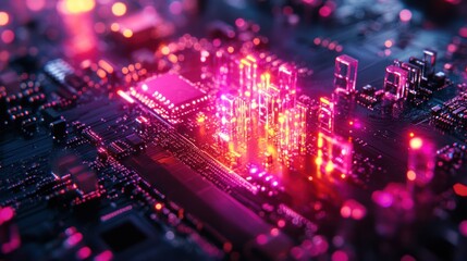 Futuristic circuit board with glowing components and intricate connections