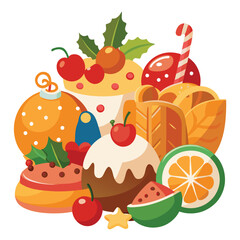 Christmas foods isolated on white background