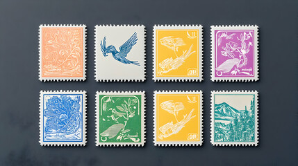 Six Colorful Pixel Art Stamps Display