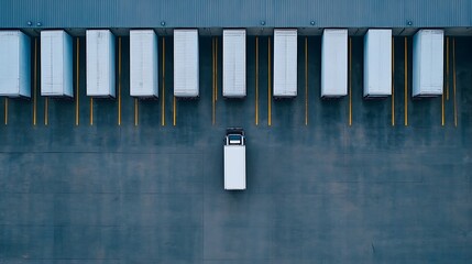 Aerial View of White Trucks Parked in a Row at a Distribution Center