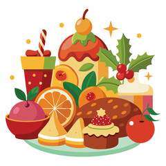 Christmas foods isolated on white background