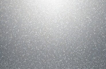 Sparkling silver glitter background. Tiny glitters shine reflecting light. Festive holiday backdrop, great for Christmas New Year greeting cards, product presentation. Glamourous silver texture,