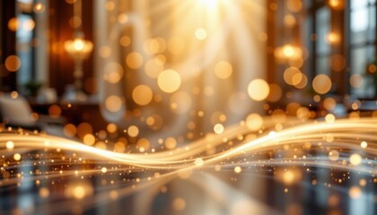 Obraz premium This elegant abstract corporate background showcases a harmonious blend of soft blur effects, bokeh lighting, and a warm golden hue that radiates luxury and success