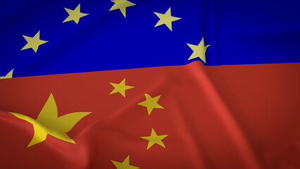 The China and Eu flag for Business concept 3d Rendering.
