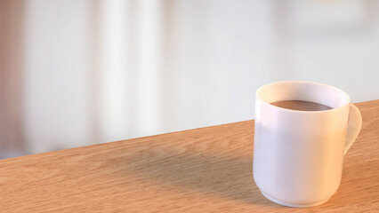 The coffee cup on wood table for hot drink concept 3d Rendering.