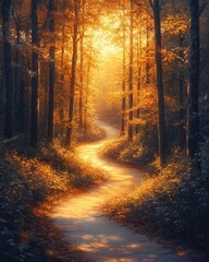 Fototapeta premium Forest Path at Golden Hour in Portugal