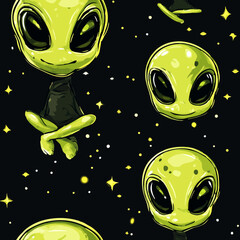 Seamless Halloween and witchcraft-themed patterns with ghosts, aliens, stars, tarot cards, vintage locks, magical objects, and mystical elements in playful and spooky styles.