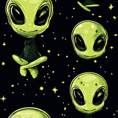 Seamless Halloween and witchcraft-themed patterns with ghosts, aliens, stars, tarot cards, vintage locks, magical objects, and mystical elements in playful and spooky styles.