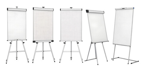various blank flipcharts isolated on transparent background