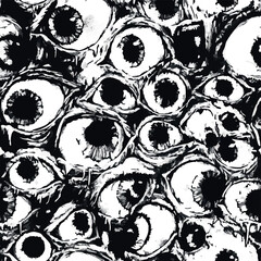 Seamless Halloween and witchcraft-themed patterns with ghosts, aliens, stars, tarot cards, vintage locks, magical objects, and mystical elements in playful and spooky styles.