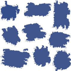 Grunge Ink Brushstroke and Paint Splash Vector Set. Dirty Artistic Design Elements with Splatter, Blots, and Hand-Drawn Stains Isolated on White Background.