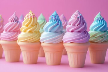 Colorful ice cream cones in pastel shades
