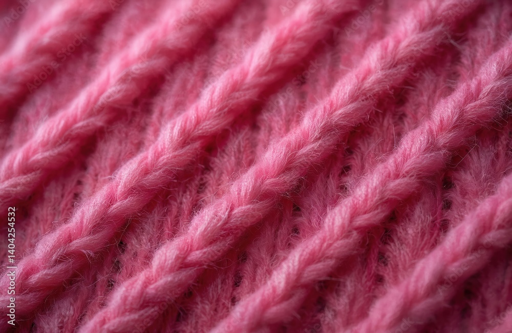 Poster close-up view of pink knitted wool fabric texture background. hand-knitted needlework pattern with s