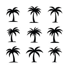 Fototapeta premium Various Palm Tree Silhouettes on a White Background
