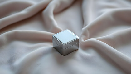 square object sitting on top of a white cloth