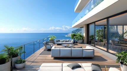 Fototapeta premium Modern Balcony with Ocean View