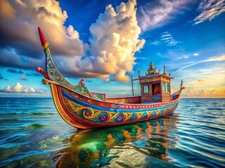 Unique Handmade Wooden Boat at Sea, Stunning Ocean View - Rule of Thirds Composition