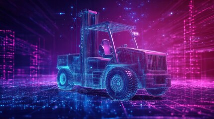 Futuristic Forklift Truck Visualization in a Digital Warehouse Environment