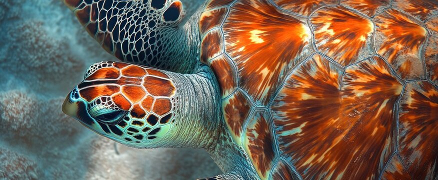 Close-up of a Sea Turtle's Shell and Eye