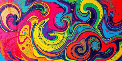 Vibrant, textured swirls in clashing hues create a chaotic yet captivating abstract grunge art backdrop, wallpaper design, dynamic