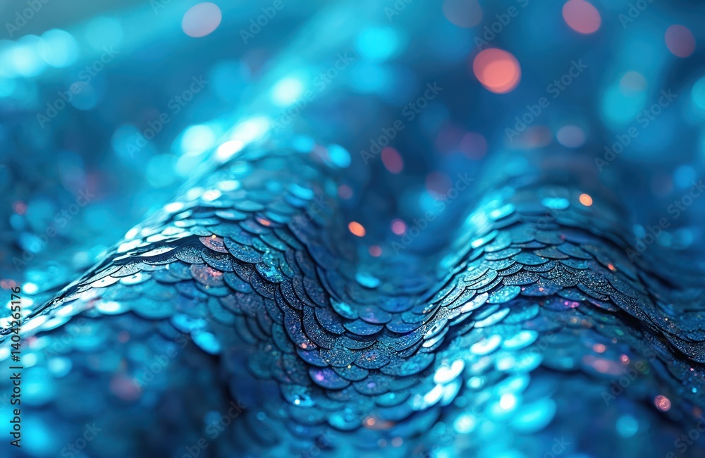 Aufkleber Close-up of sparkling sequins background texture. Abstract design with blue shiny metallic scales. Decorative elements for fashion design. Beautiful glamour backdrop. Festive shimmer for party