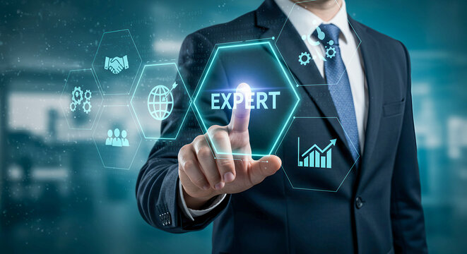 Man touching expert digital interface concept for business and consulting - Powered by Adobe