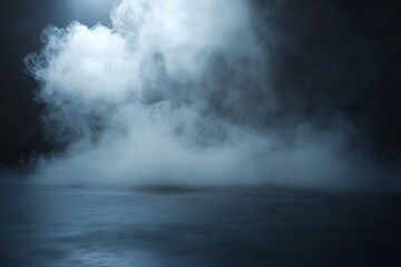Fototapeta premium Atmospheric Dark Room with a Concrete Floor Engulfed in Thick Gray Smoke, Creating a Mysterious and Dramatic Setting for Abstract Concepts and Product Presentations