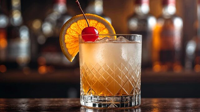 vintage cocktail served in a crystal glass, old fashioned design