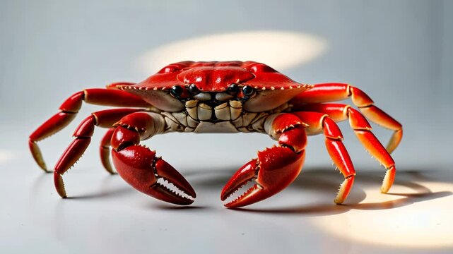 Detailed perspective of a velvet crab on a white background.