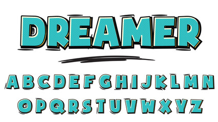 green blue teal bold stroke 3d cartoon isolated letters font