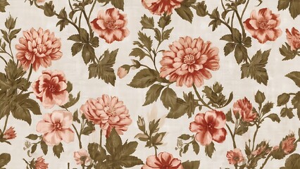 Floral Pattern Design with Pink and Red Roses on Light Beige Background for Elegant Decor Background.