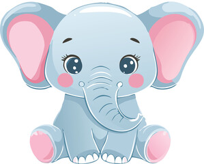 Fototapeta premium A delicate illustration of a cute, elephant cub in a kawaii style