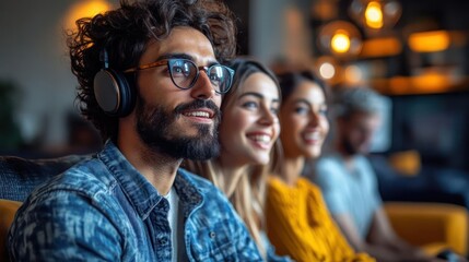 Obraz premium Friends enjoying music together