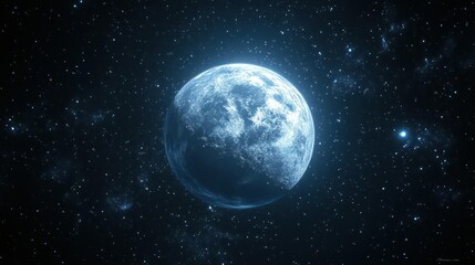 Fototapeta premium Celestial moon bathed in ethereal blue light, surrounded by cosmic dust and stars