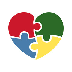 Jigsaw puzzle pieces in form of heart, isolated on white background. Autism symbol. Vector illustration.