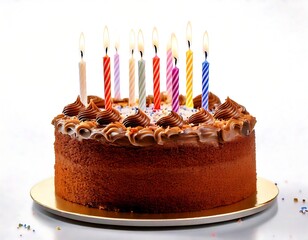 birthday white cake with candles, white background