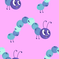 Kids seamless caterpillar cute pattern for fabrics and textiles and packaging and linens and wrapping paper