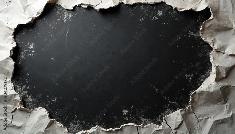 Poster worn distressed paper texture background with ripped edge. crumpled paper creates rough grainy moder