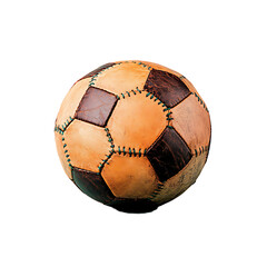 old leather soccer ball with stitches, transparent background