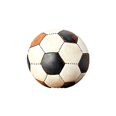 old leather soccer ball with stitches, transparent background