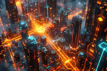 Fototapeta premium Cyberpunk Cityscape: A Futuristic Metropolis