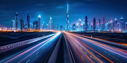 Dubai Skyline with Light Trails