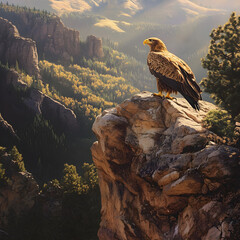 Majestic Golden Eagle Overlooking the Wild Mountainous Terrain with Eyes of the Hunter in Serene Natural Habitat