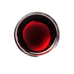 Glass of red wine, high contrast, top-down view, isolated on white background
