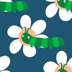Kids seamless caterpillar cute pattern for fabrics and textiles and packaging and linens and wrapping paper