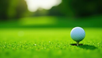 Fototapeta premium Perfectly positioned golf ball on a manicured green , equipment, course, golf